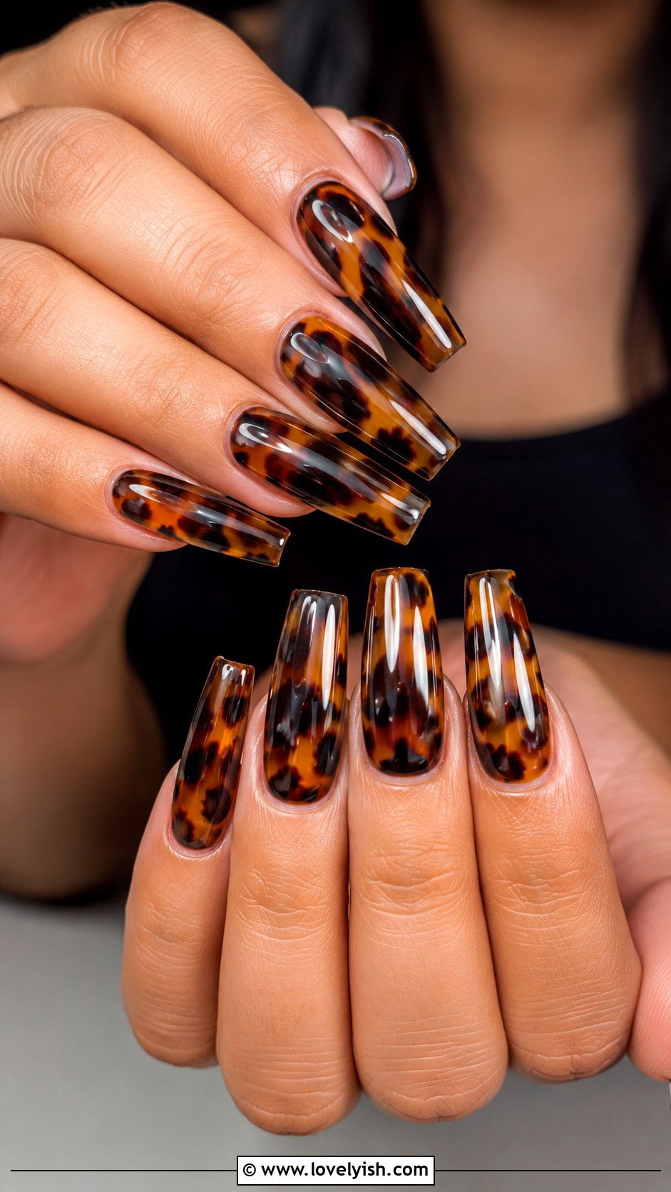 Tortoiseshell Coffin Nails - 50 tortoise nail design ideas - 50 tortoise nail design ideas