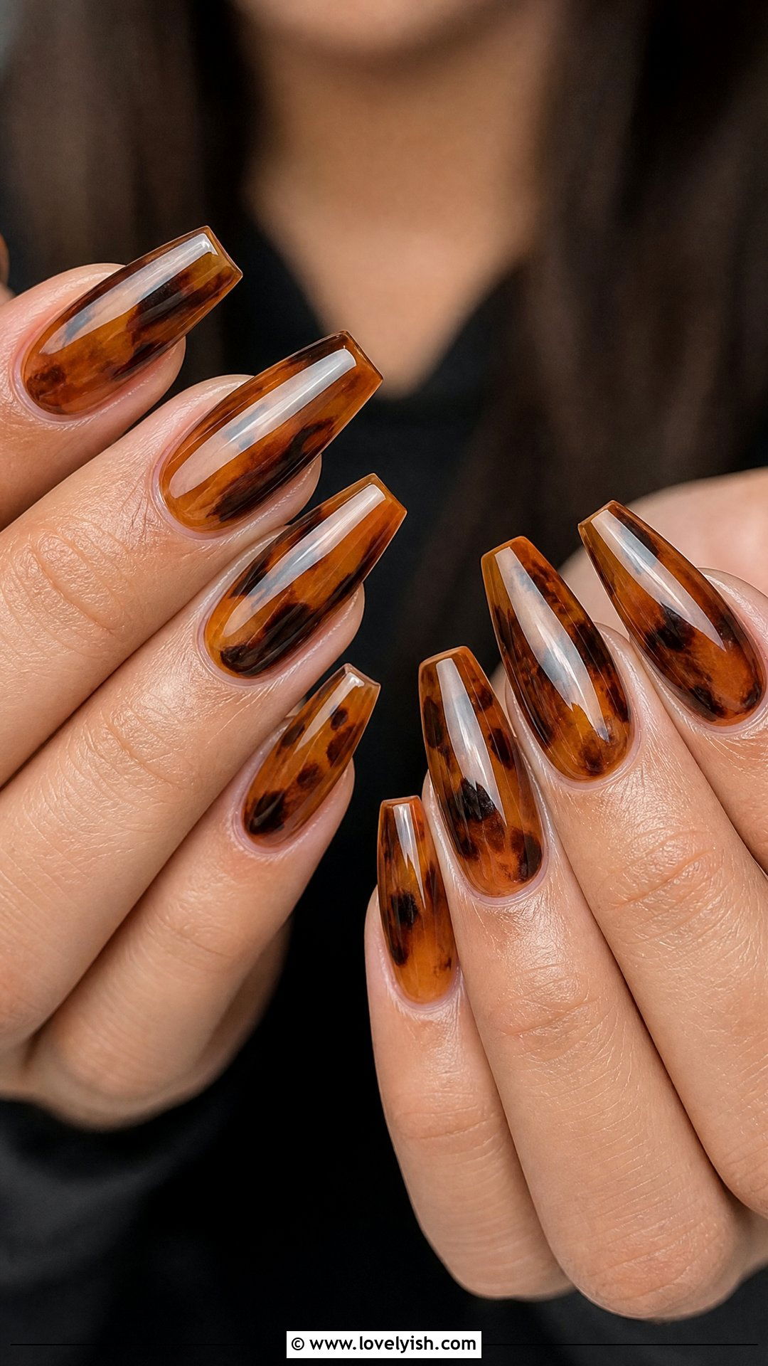 Tortoiseshell Long Coffin Nails - 28 nail designs for long nails - 28 nail designs for long nails