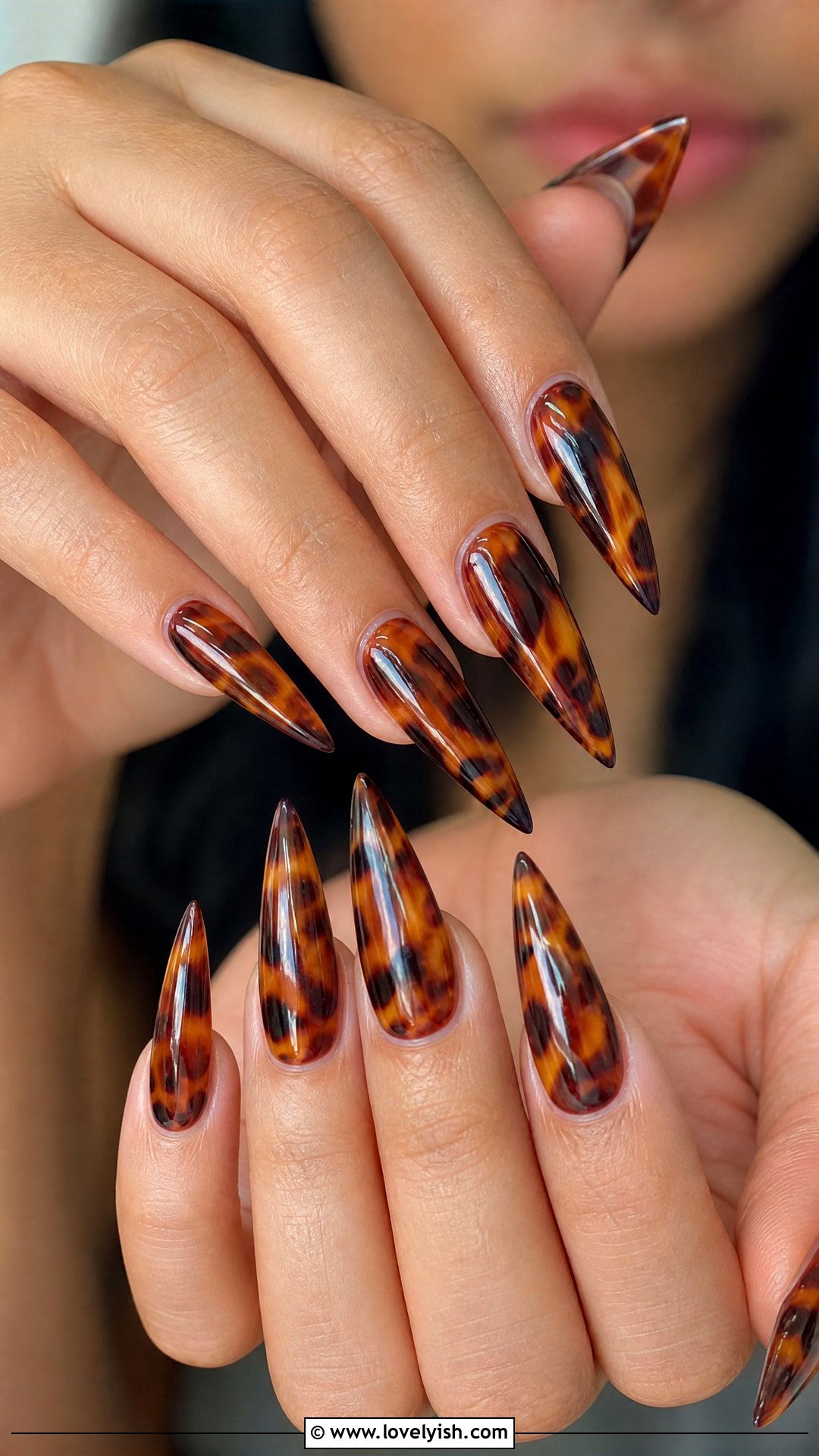 Tortoiseshell Long Stiletto Nails - 50 long stiletto nails - 50 long stiletto nails