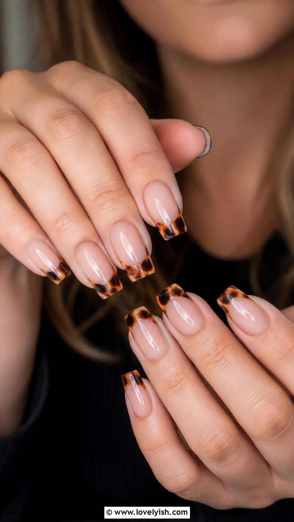 Tortoiseshell Nail Tips on Neutral Base - 50 tortoise nail design ideas - 50 tortoise nail design ideas
