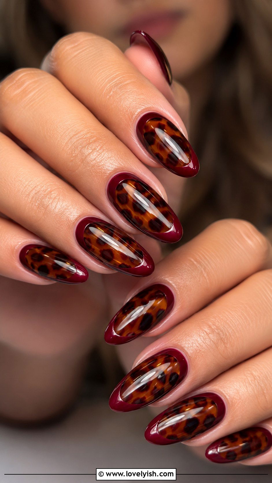 Tortoiseshell Nails With Burgundy French Tips - 50 tortoise nail design ideas - 50 tortoise nail design ideas