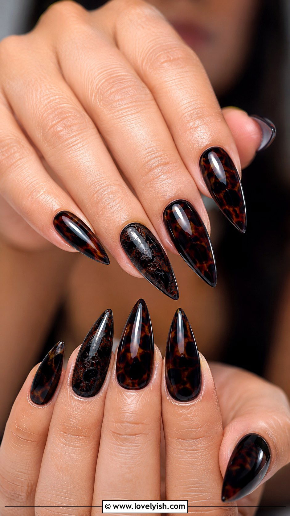 Tortoiseshell Nails With Goth Elements - 50 tortoise nail design ideas - 50 tortoise nail design ideas