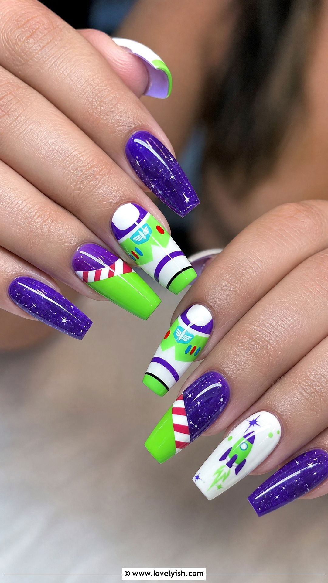 Toy Story Buzz Lightyear Space Nails - 50 disney nail designs - 50 disney nail designs