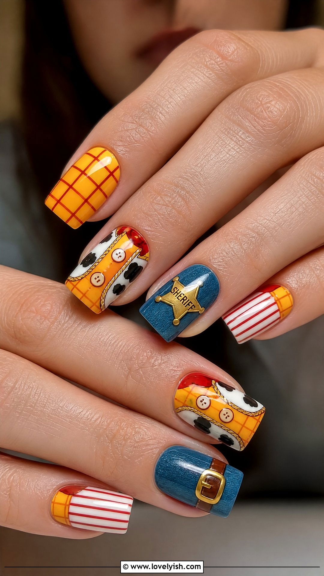 Toy Story Woody Cowboy Print Nails - 50 disney nail designs - 50 disney nail designs