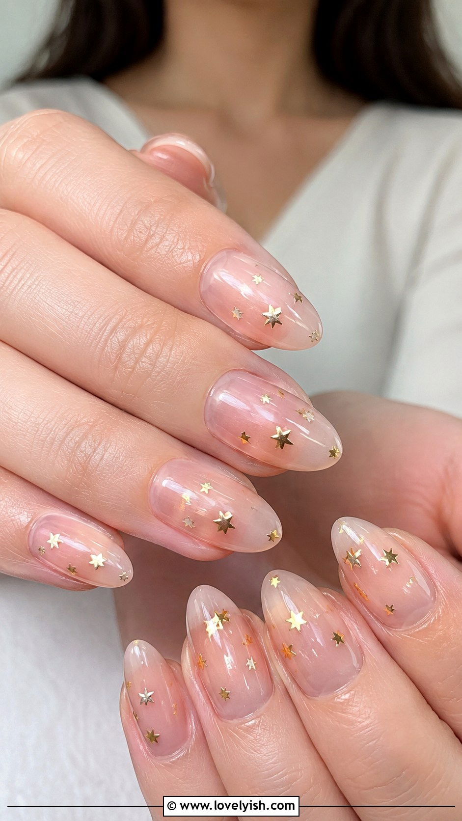 Translucent Nails with Tiny Stars - 33 minimalist nail designs - 33 minimalist nail designs
