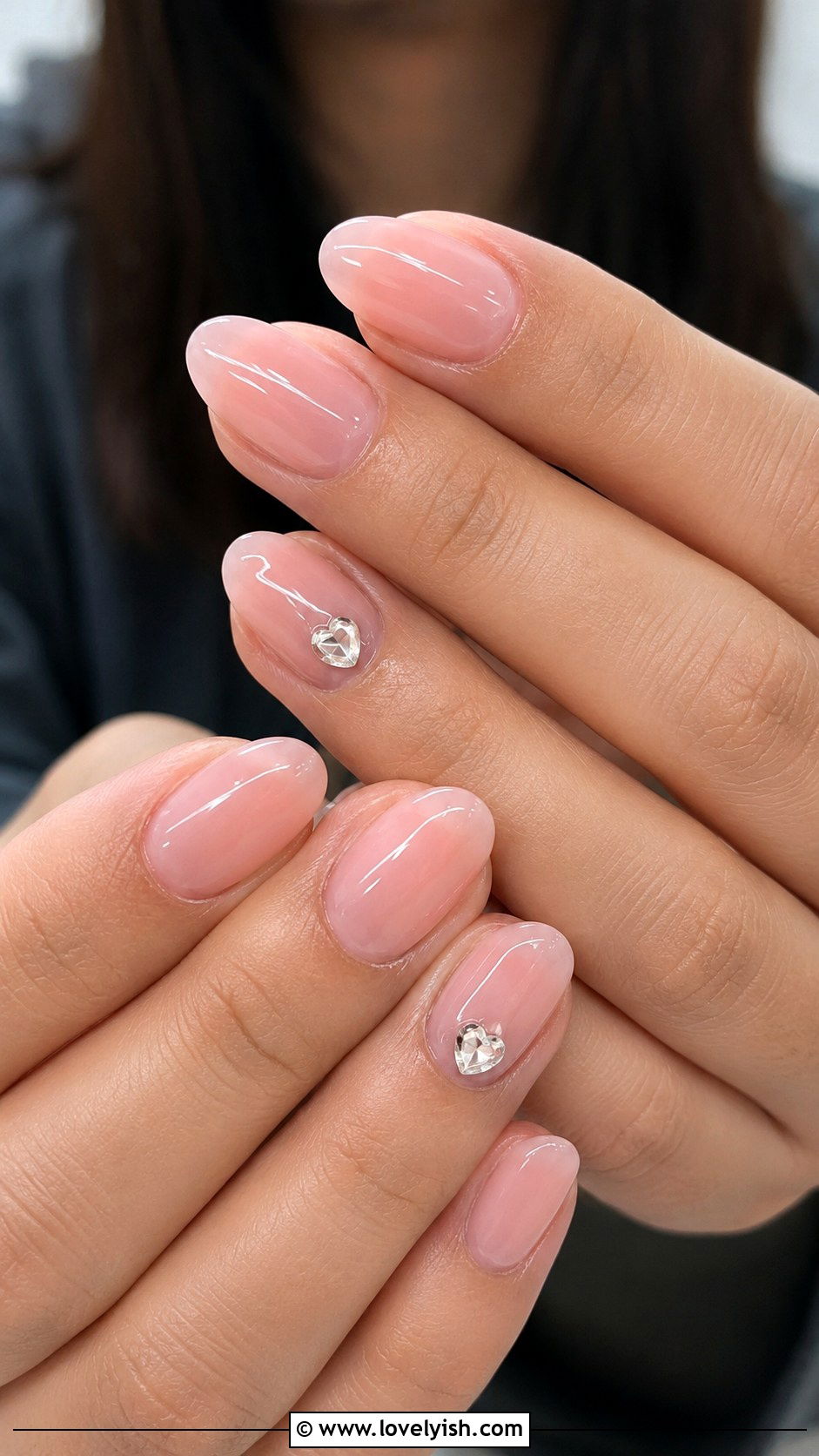 Translucent Pink Jelly with Heart Rhinestones - 50 jelly nails - 50 jelly nails