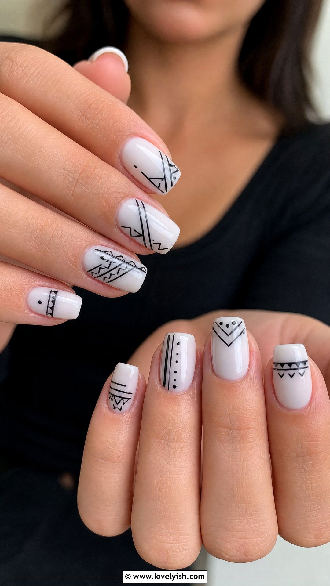 Tribal Line Nails - 50 black and white nail designs - 50 black and white nail designs
