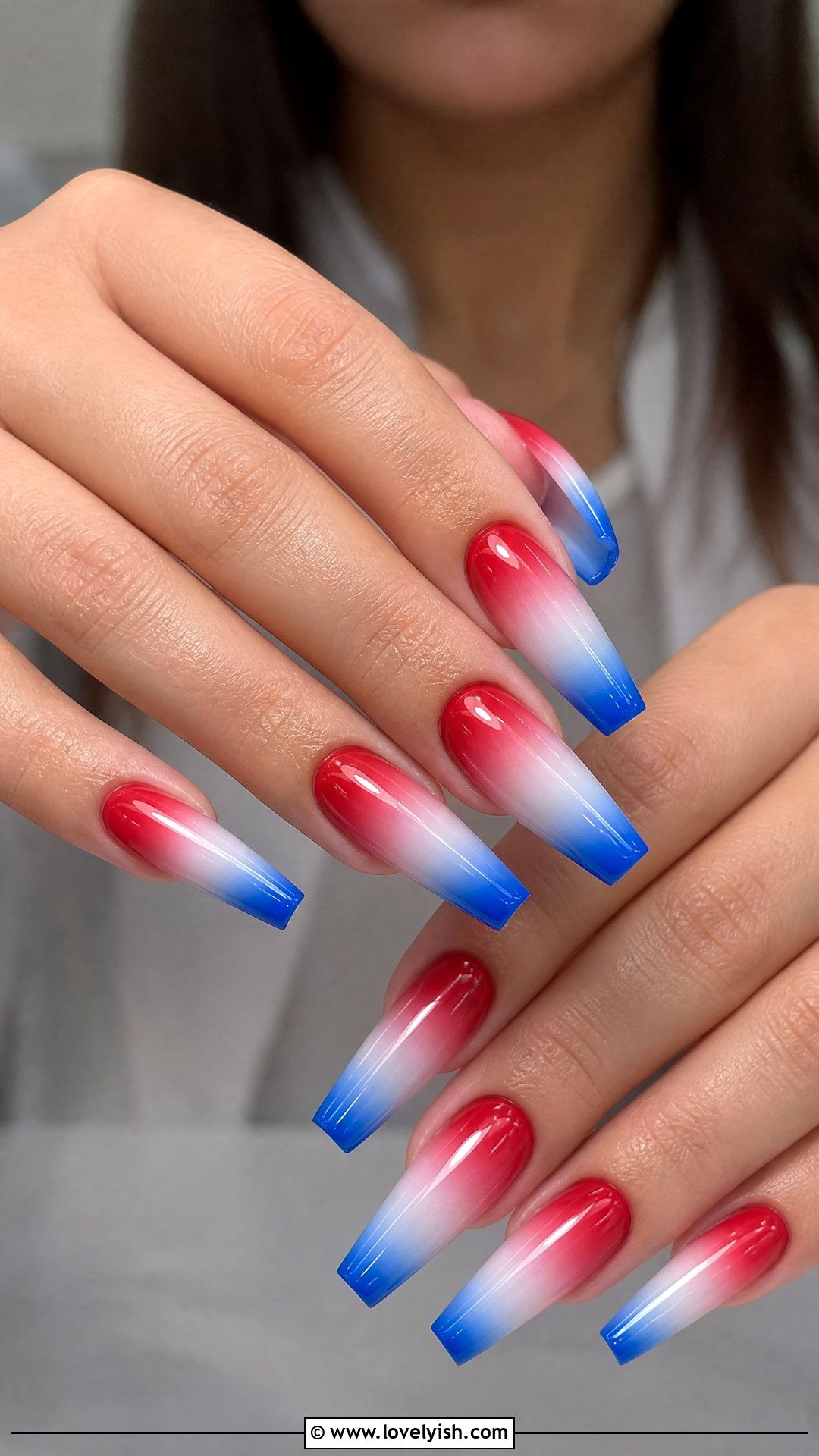 Tricolor Ombre Nails - 25 4th of july nail art ideas - 25 4th of july nail art ideas