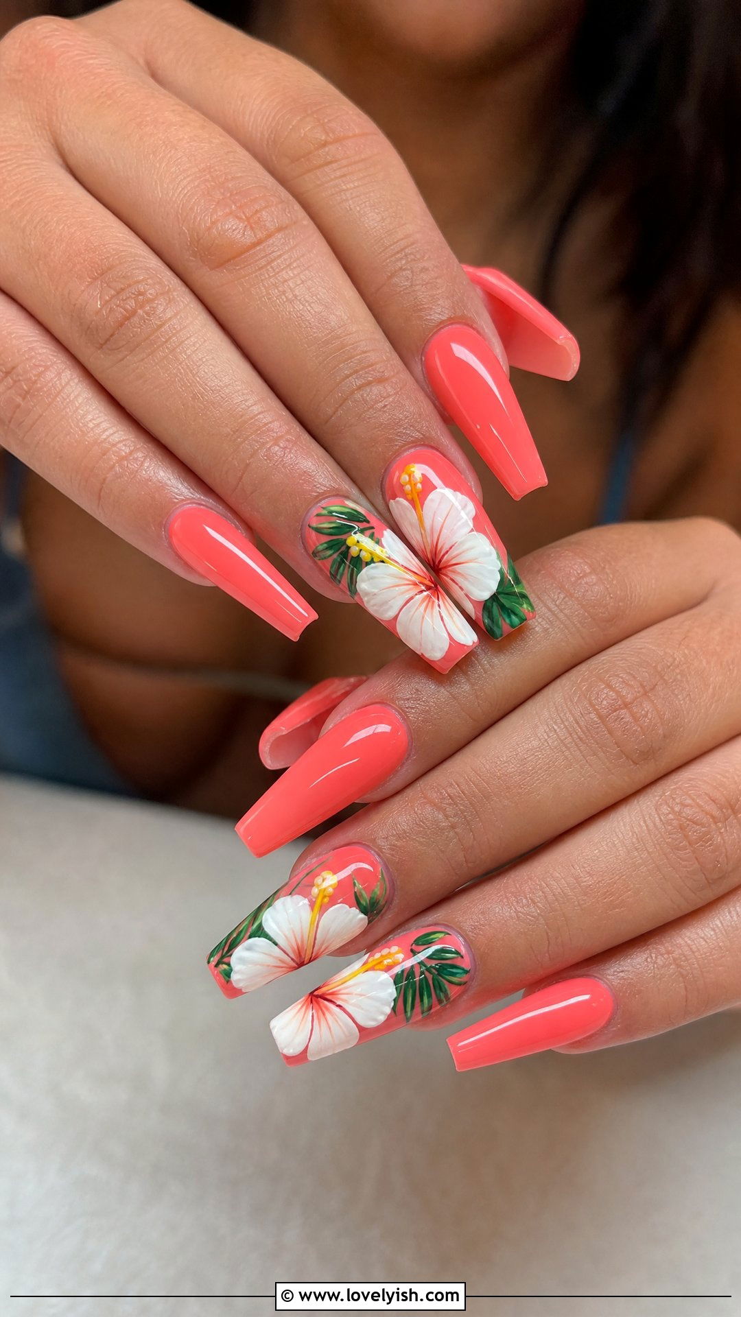 Tropical Hibiscus Coffin Nails - 50 flower nails - 50 flower nails