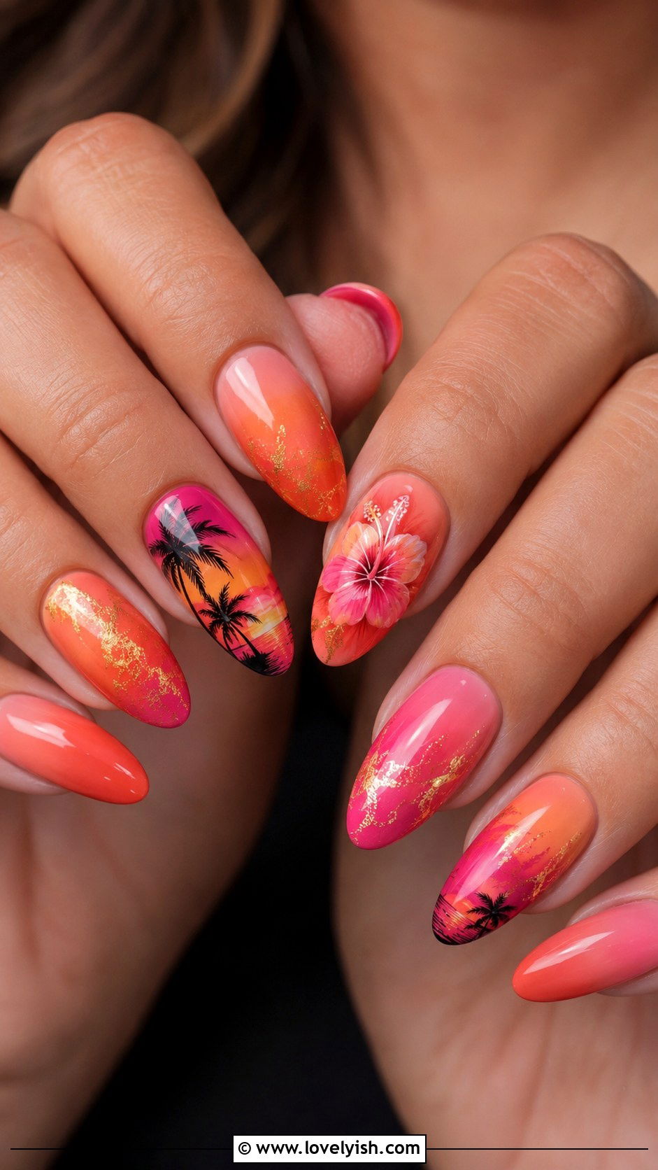 Tropical Sunset Mixed Nail Art Full Set - 50 vacation nails - 50 vacation nails