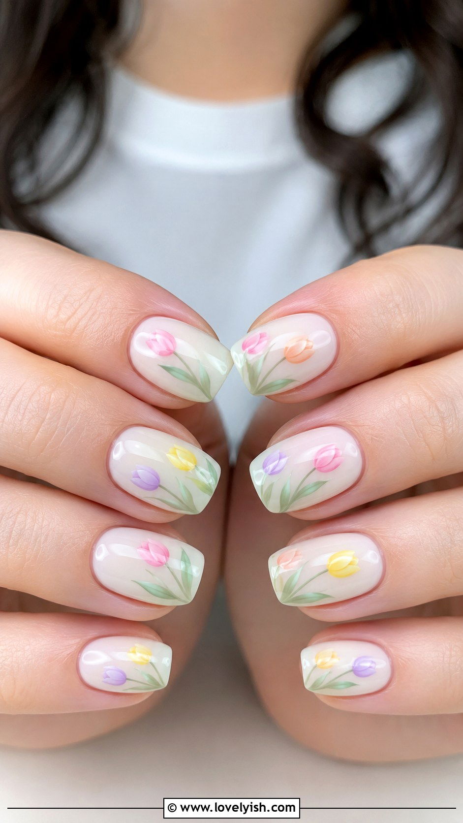 Tulip Nails in Pastel Colors - 31 flower nail design ideas - 31 flower nail design ideas