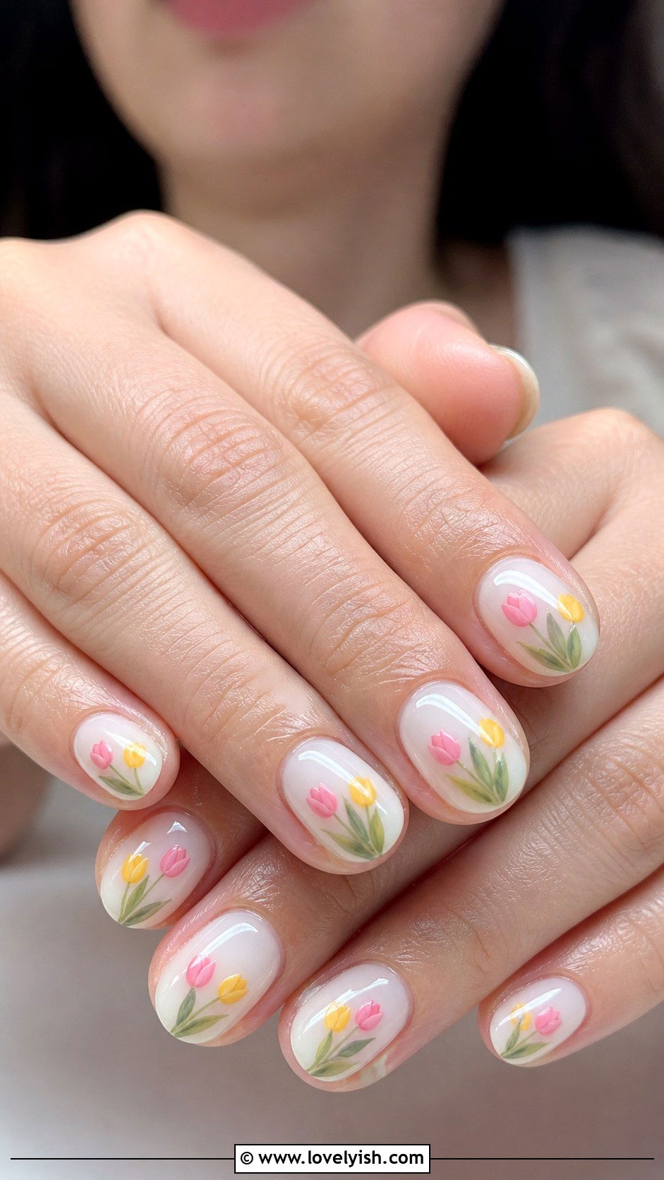 Tulip Nails on Milky White - 38 flower nail art ideas - 38 flower nail art ideas