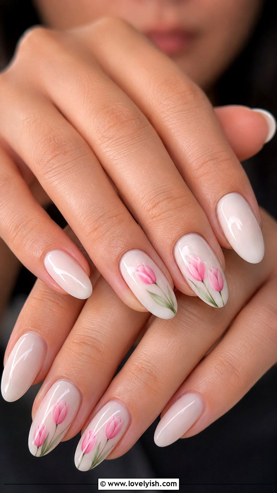 Tulip Pink Floral Nails - 50 may nails - 50 may nails
