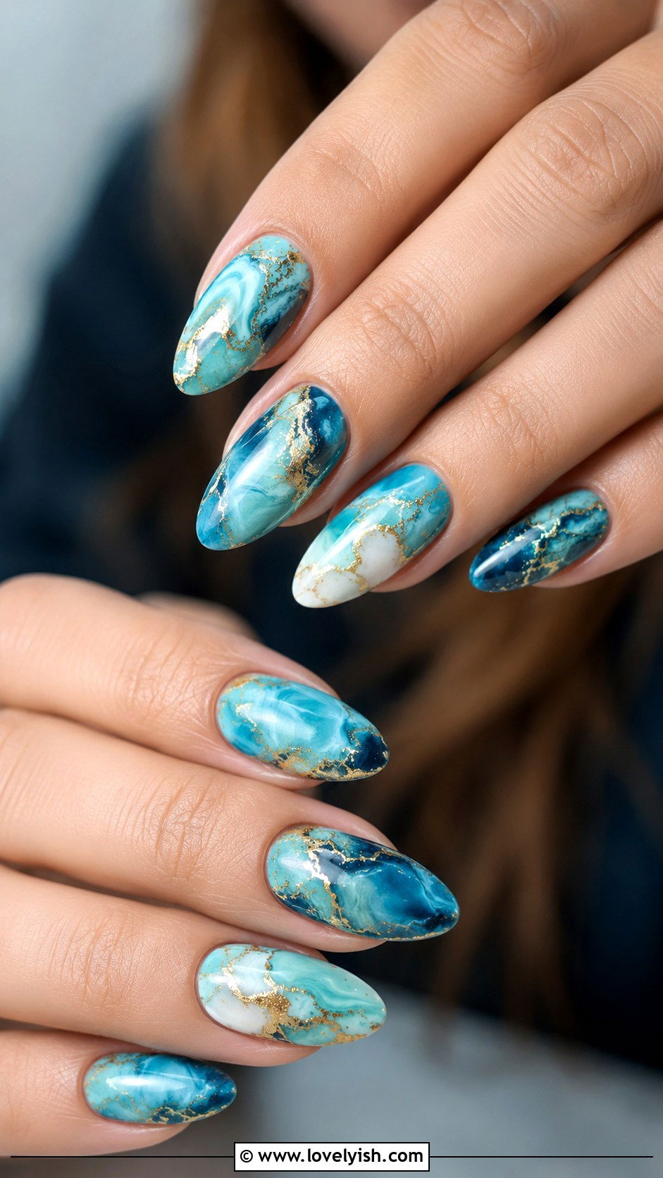 Turquoise Marble Nails - 43 summer nail designs - 43 summer nail designs