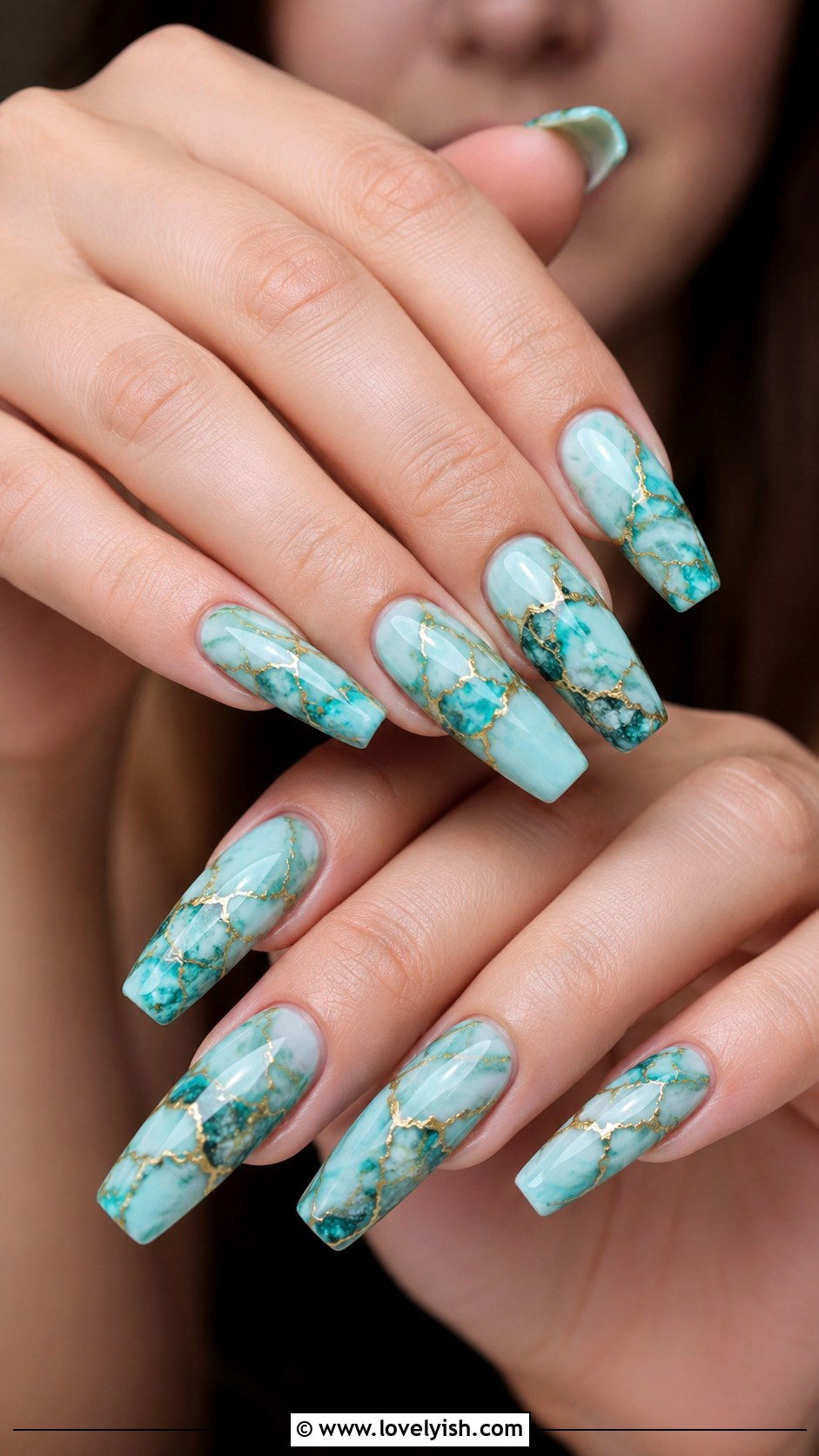 Turquoise Marble Nails - 38 blue nail designs - 38 blue nail designs