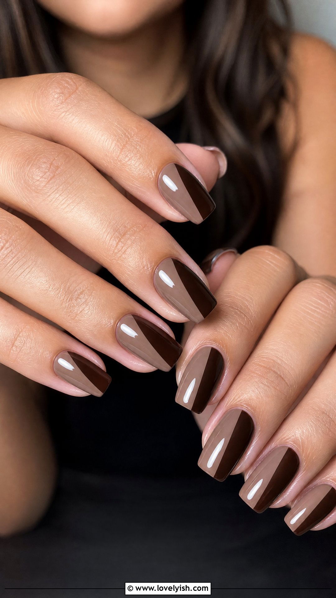 Two Tone Brown Color Block Nails - 25 brown nail designs - 25 brown nail designs