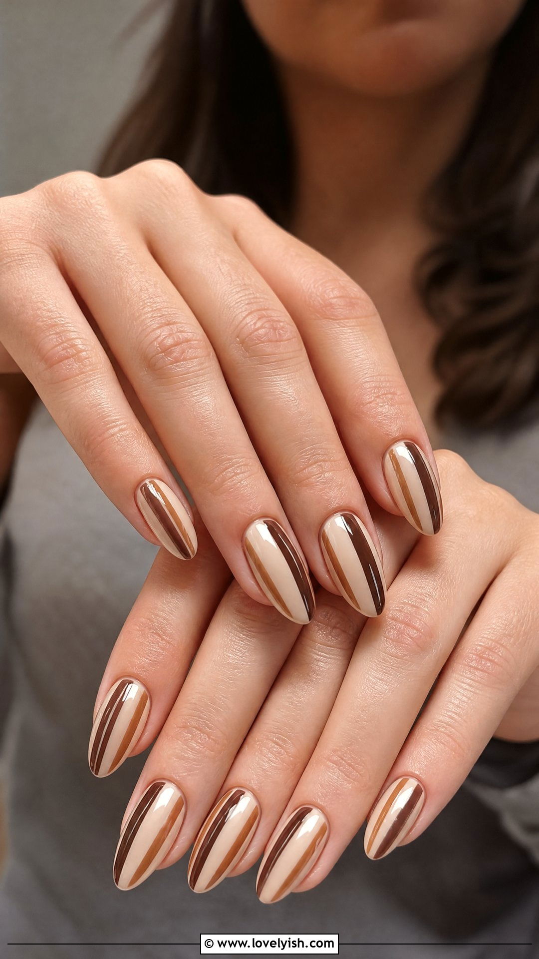 Two Tone Brown Stripe Nails - 50 brown nails - 50 brown nails