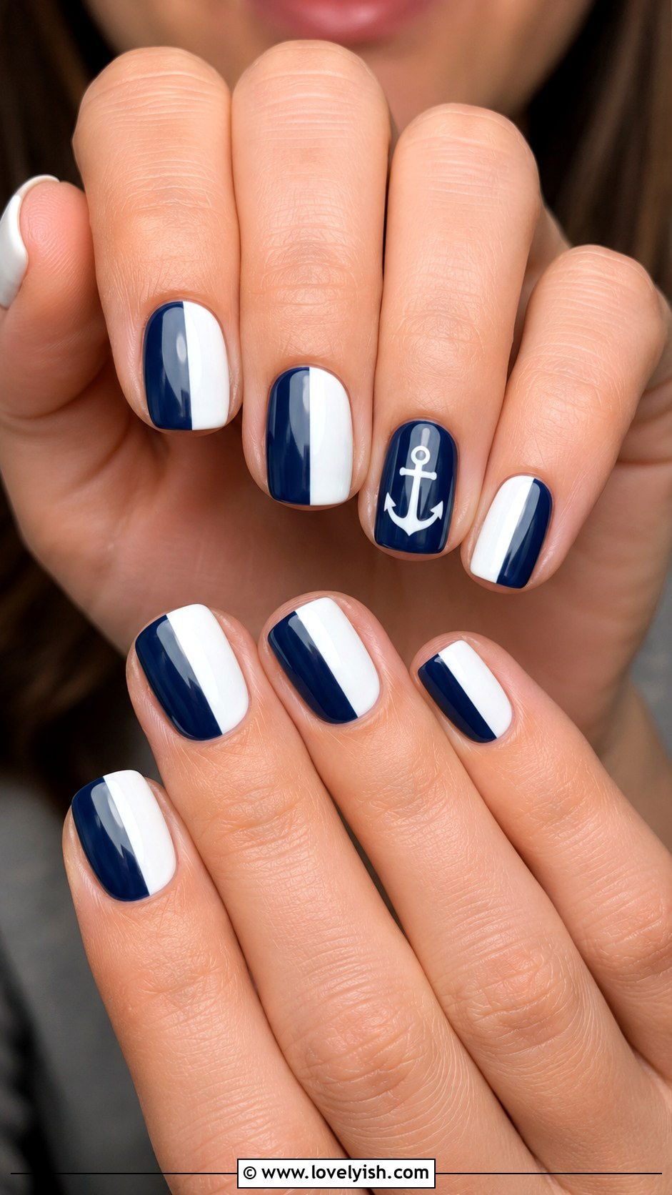 Two Tone Striped Anchor Nails - 50 anchor nail designs - 50 anchor nail designs