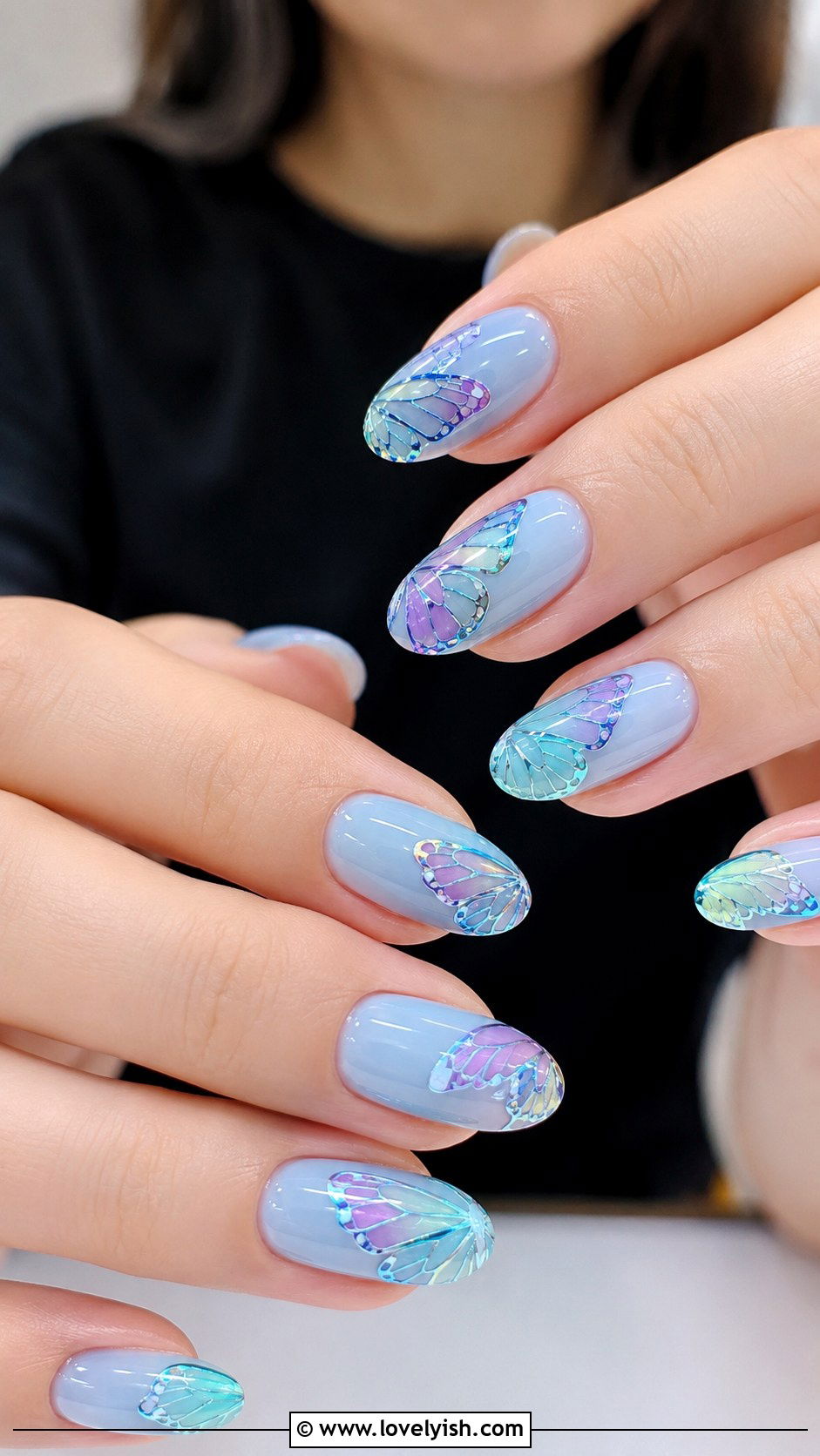 UV Gel Nails With Butterfly Nail Art - 50 uv gel nails - 50 uv gel nails