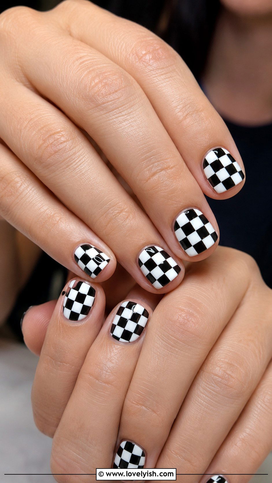 UV Gel Nails With Checkered Nail Art - 50 uv gel nails - 50 uv gel nails