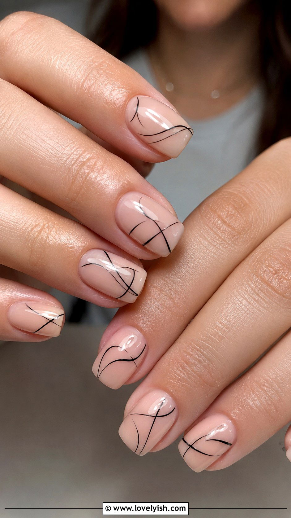 UV Gel Nails With Minimalist Line Art - 50 uv gel nails - 50 uv gel nails