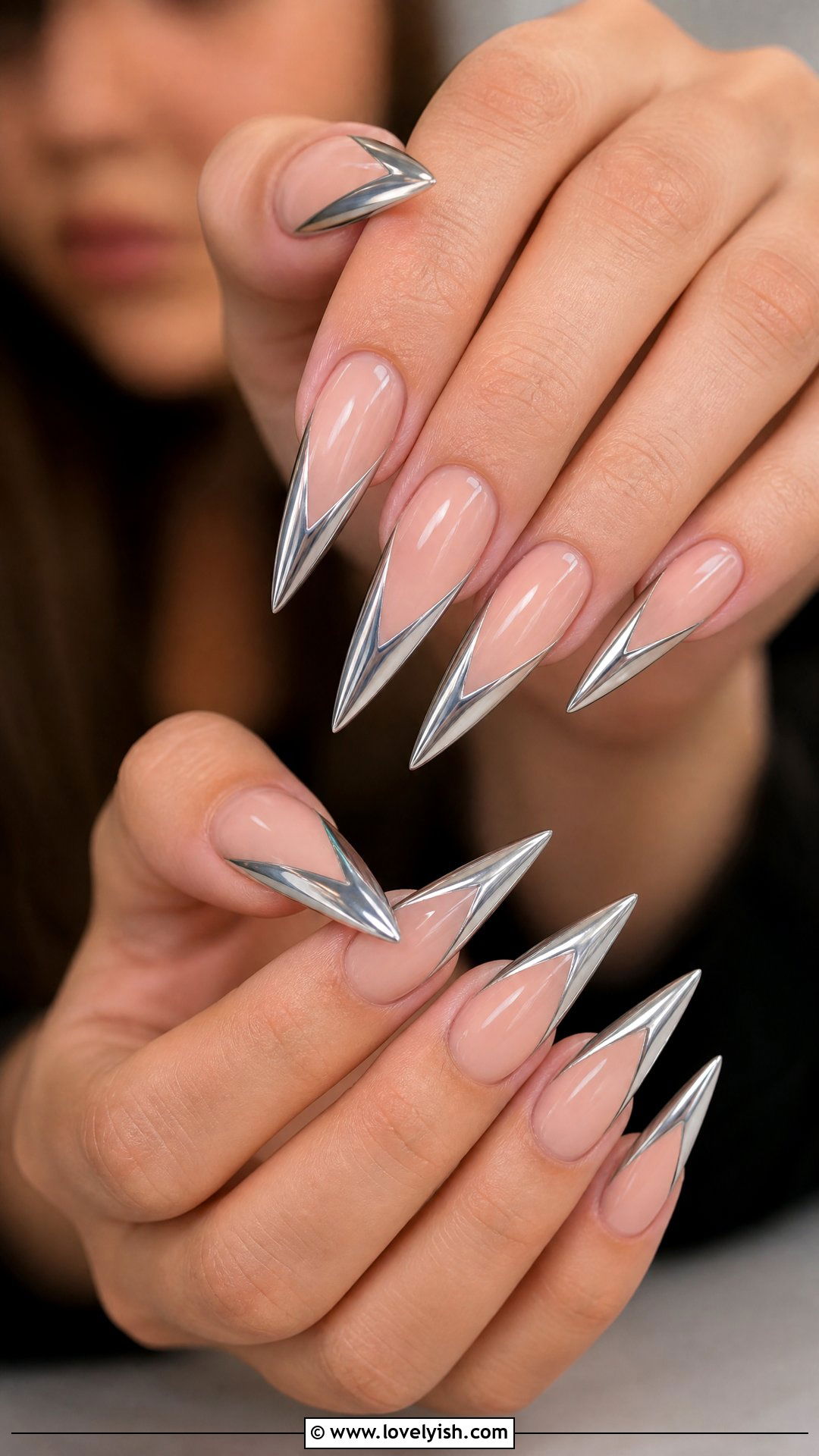 V Shape Chrome French Tip Nails - 50 chrome french tip nails - 50 chrome french tip nails