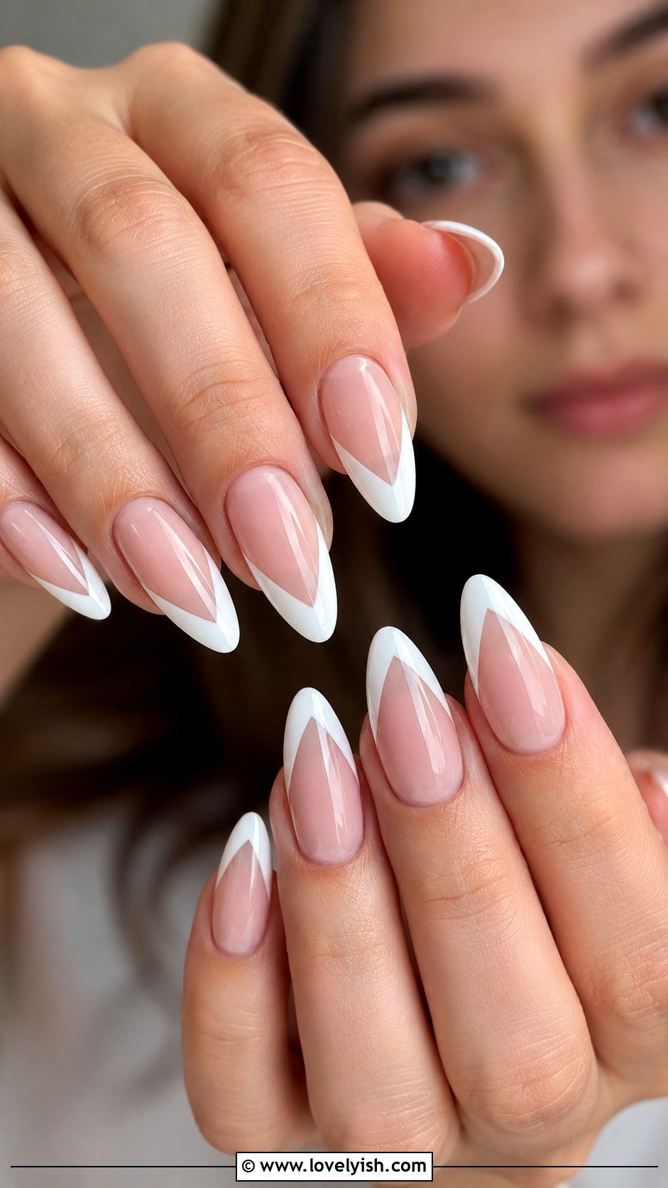 V Shape French Tip Almond Nails - 50 almond french tip nails - 50 almond french tip nails