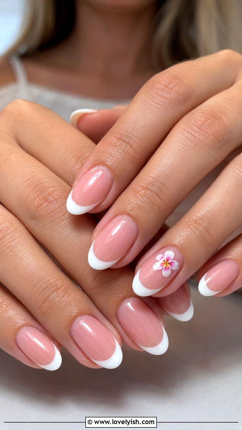 Vacation French Tip Nails With Floral Accent - 50 vacation nails - 50 vacation nails