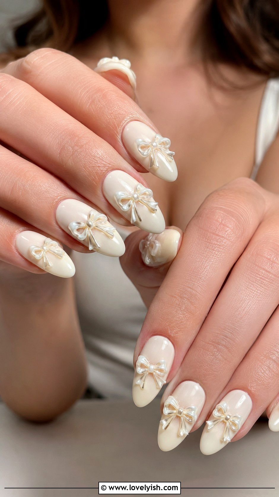 Vanilla Nail with 3D Bow Accents - 50 vanilla girl nails - 50 vanilla girl nails
