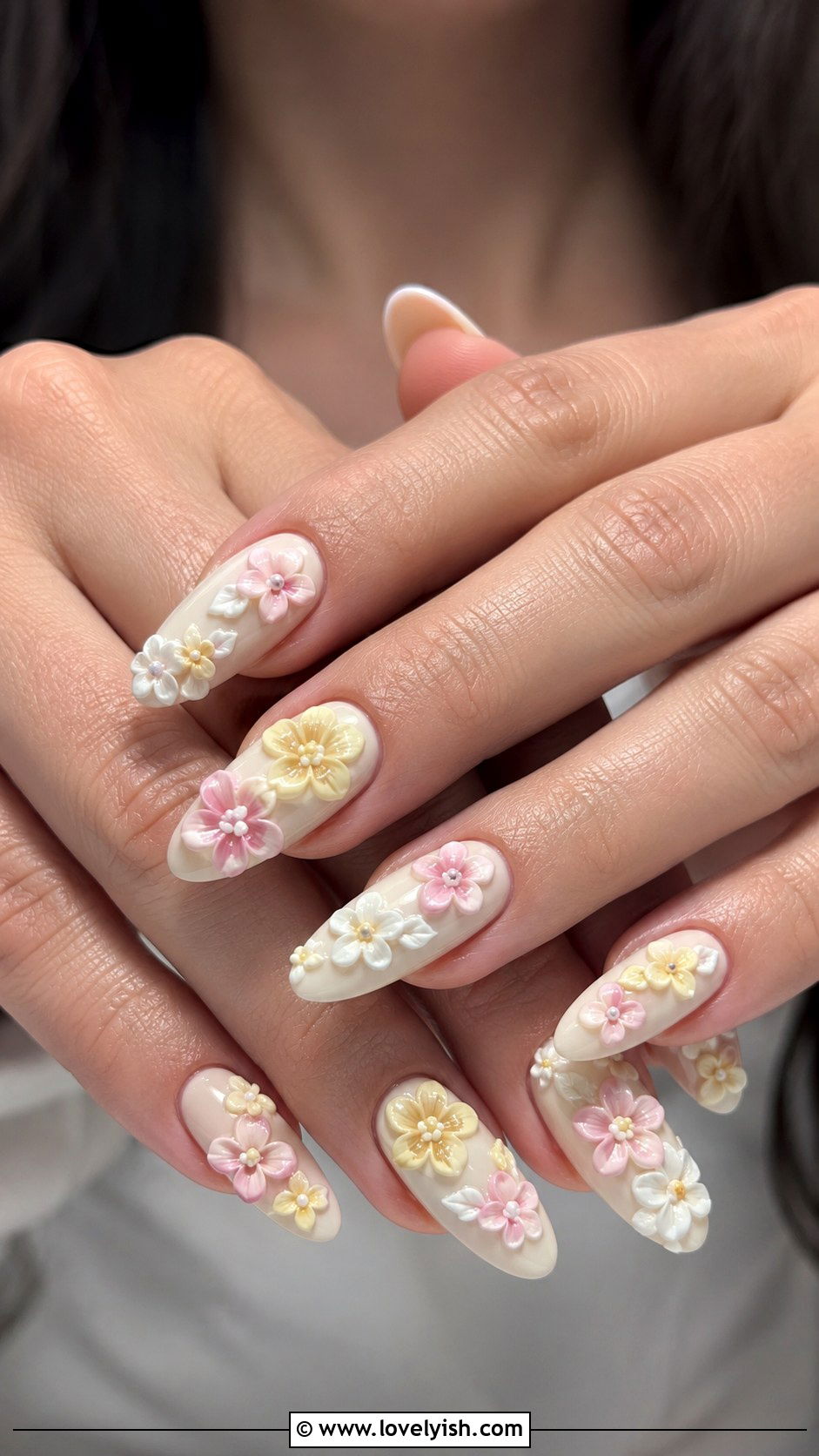 Vanilla Nails with Pastel 3D Flower Set - 50 vanilla girl nails - 50 vanilla girl nails