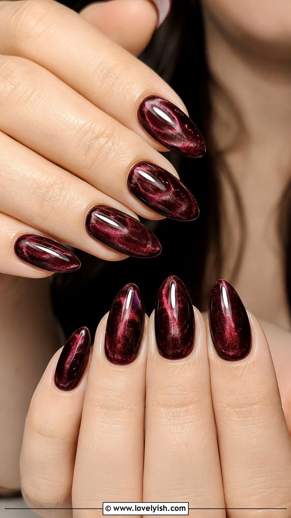 Velvet Burgundy Cat Eye Nails - 25 cute nail design ideas - 25 cute nail design ideas