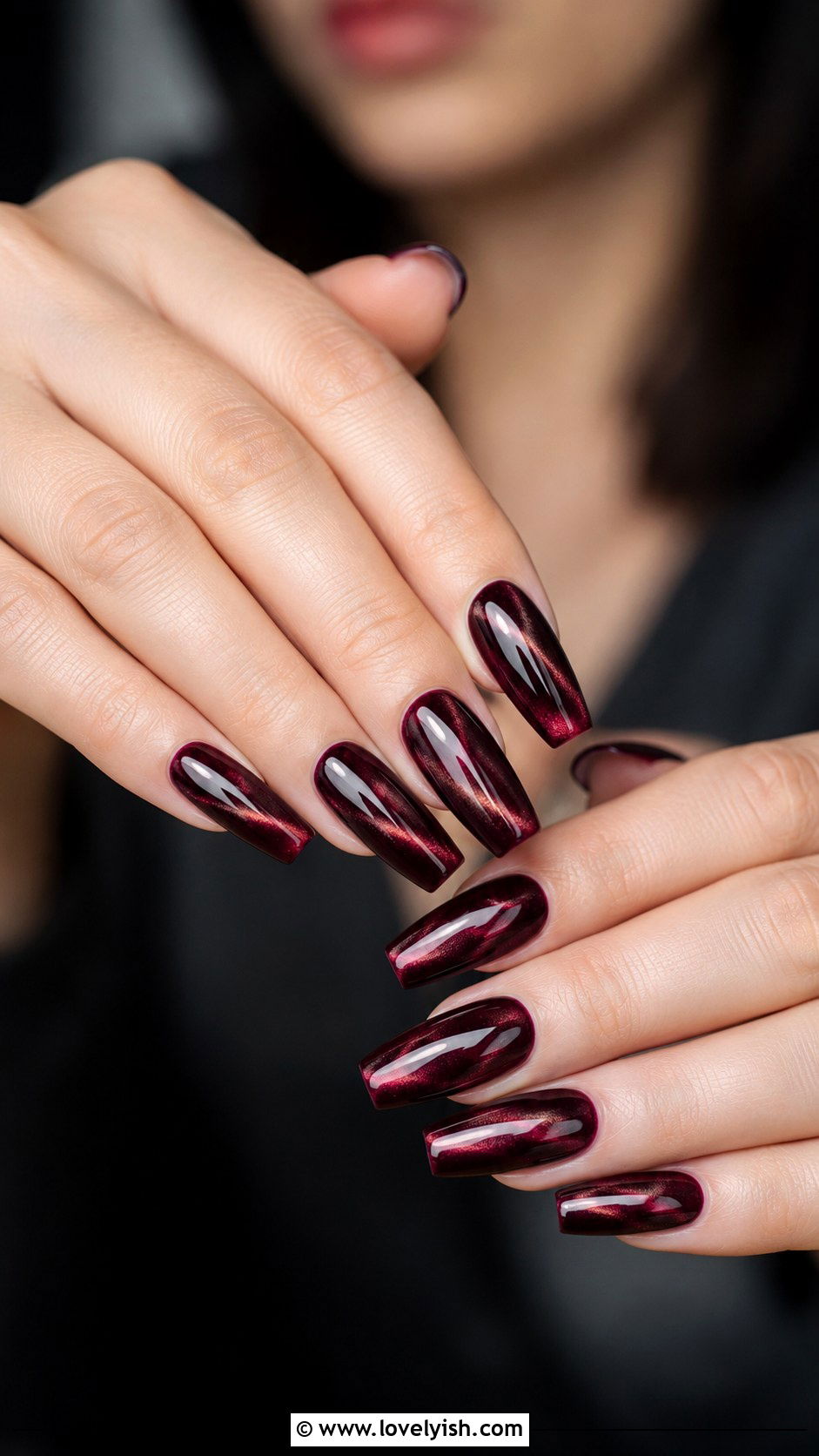 Velvet Burgundy Cat Eye Nails - 47 nail inspiration - 47 nail inspiration