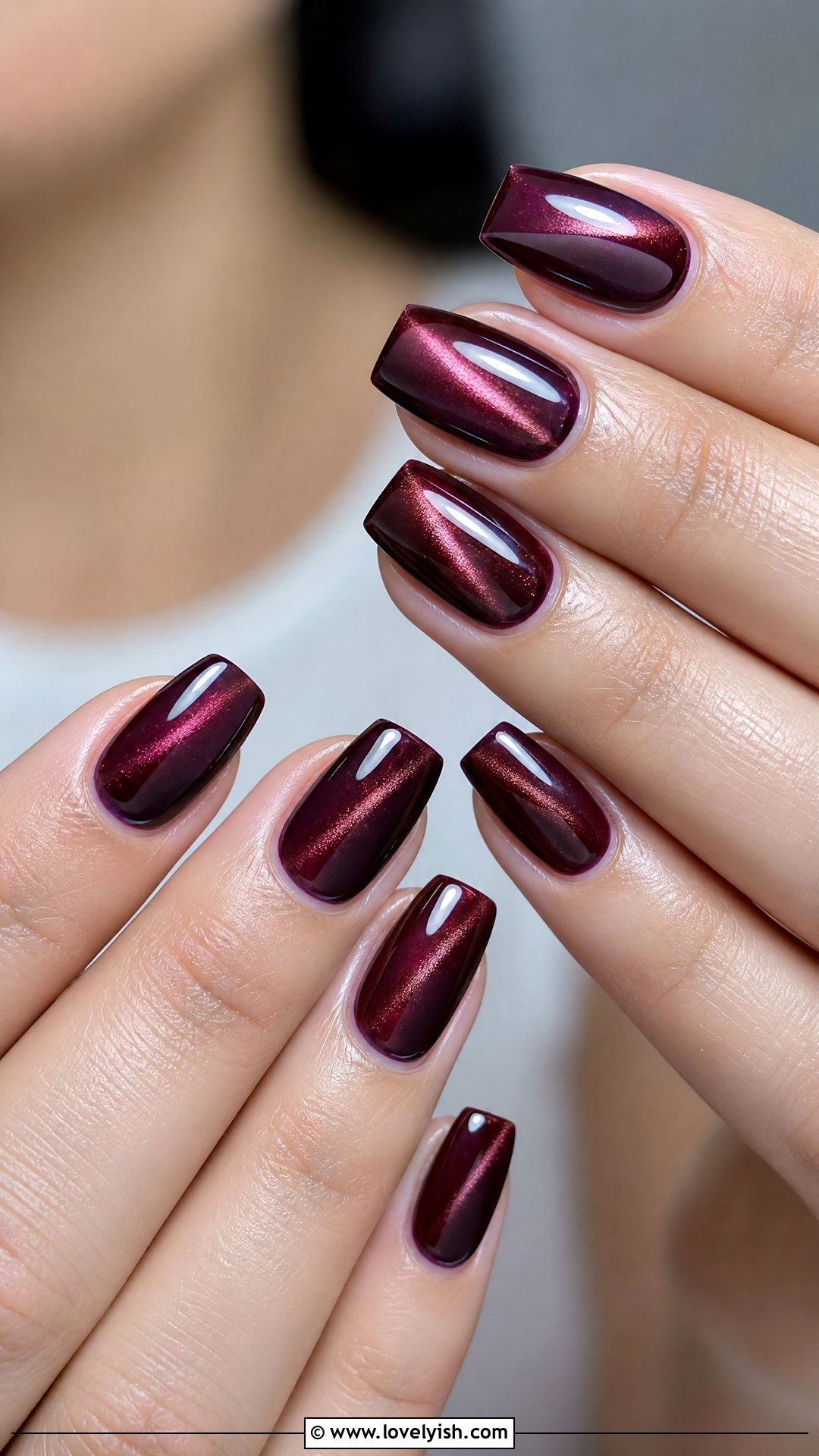 Velvet Burgundy Cat Eye Short Coffin Nails - 50 short coffin nails - 50 short coffin nails