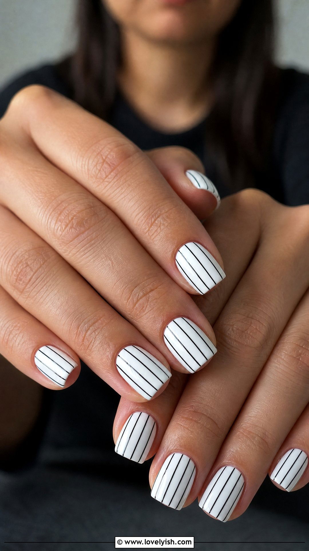 Vertical Pinstripe Nails - 50 black and white nail designs - 50 black and white nail designs