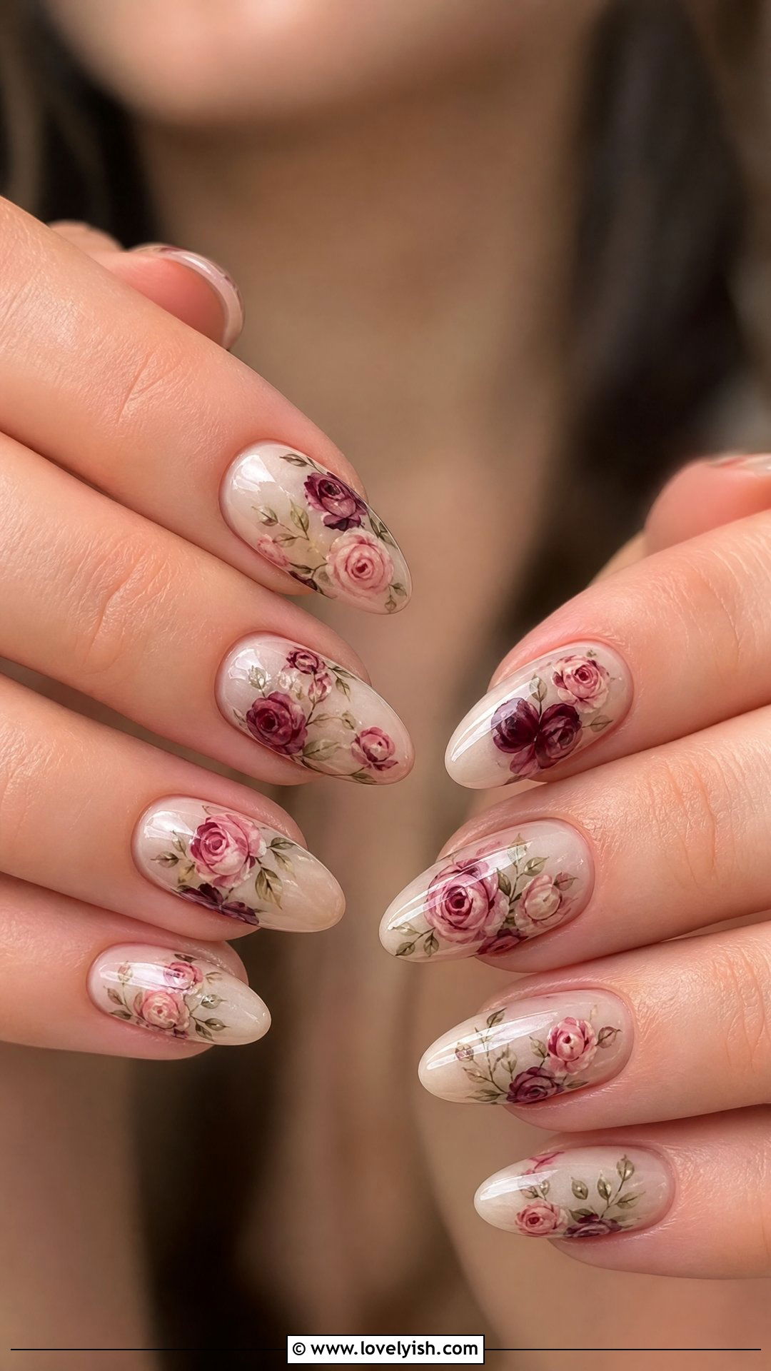 Vintage Rose Hand Painted Nails - 50 classic nail designs - 50 classic nail designs
