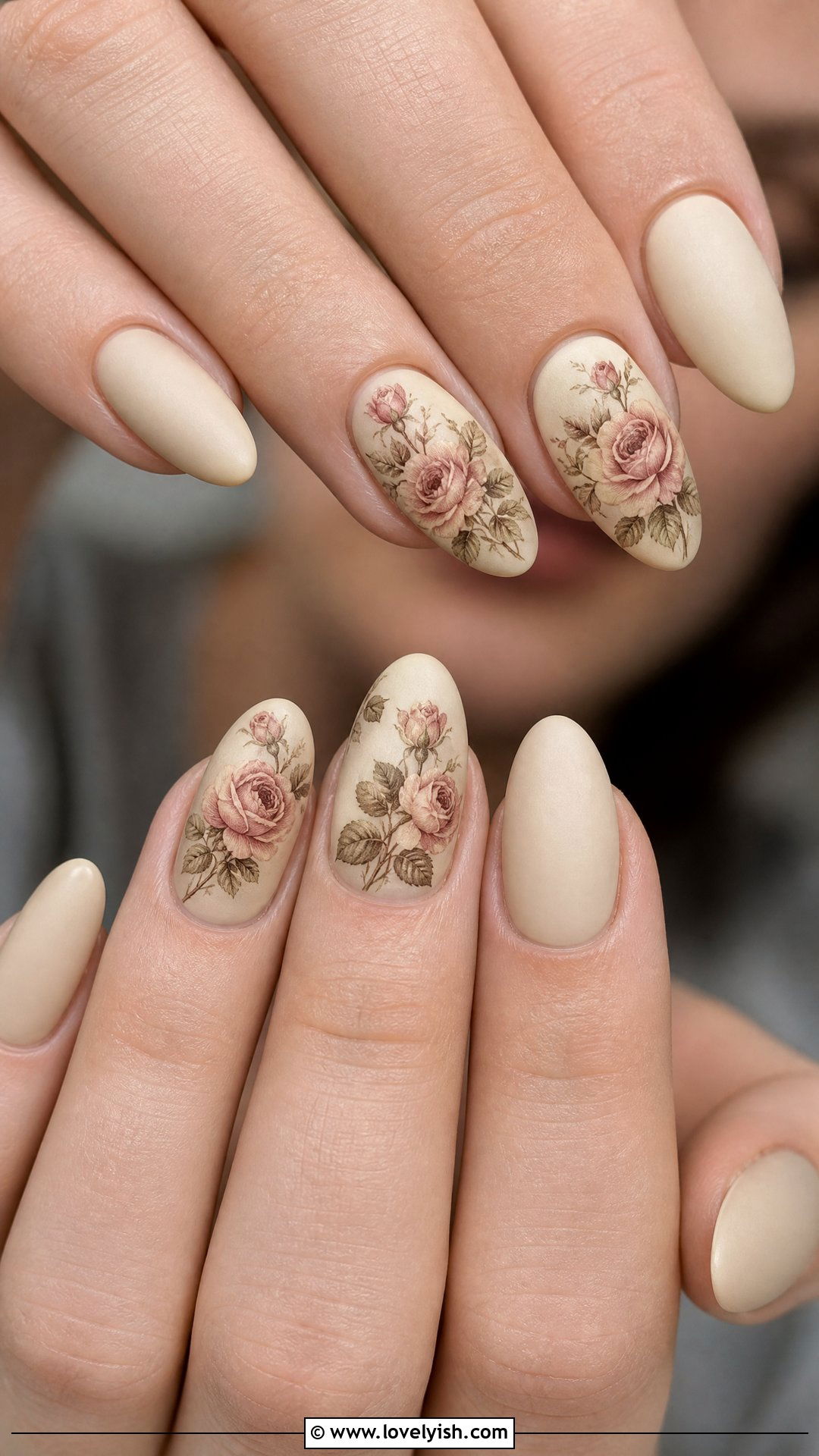 Vintage Tea Rose Nails - 50 mothers day nail designs - 50 mothers day nail designs