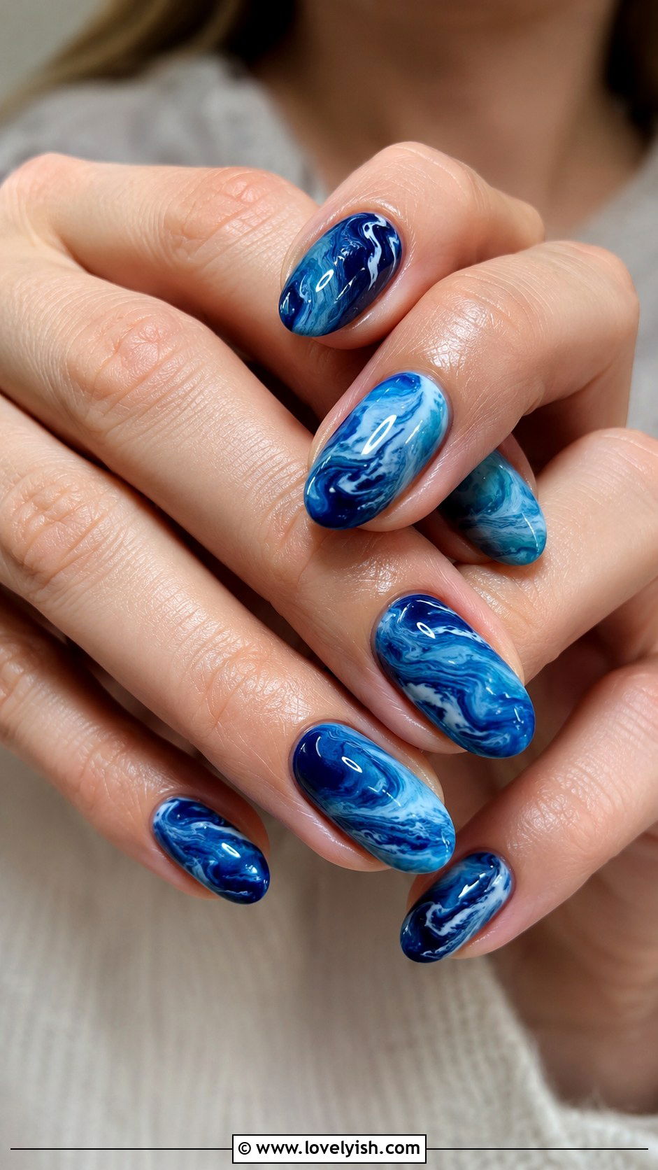 Water Marble Blue Ocean Nails - 50 unique nail designs - 50 unique nail designs