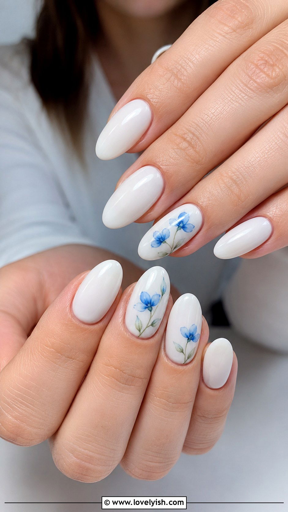 Watercolor Blue Floral Nails - 50 april nail designs - 50 april nail designs
