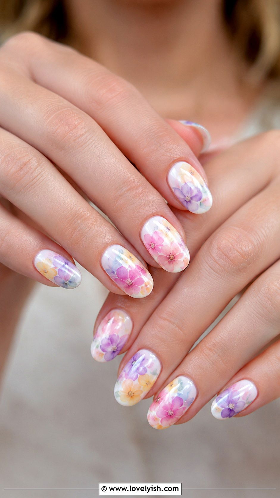Watercolor Floral Easter Nails - 38 easter nail art ideas - 38 easter nail art ideas