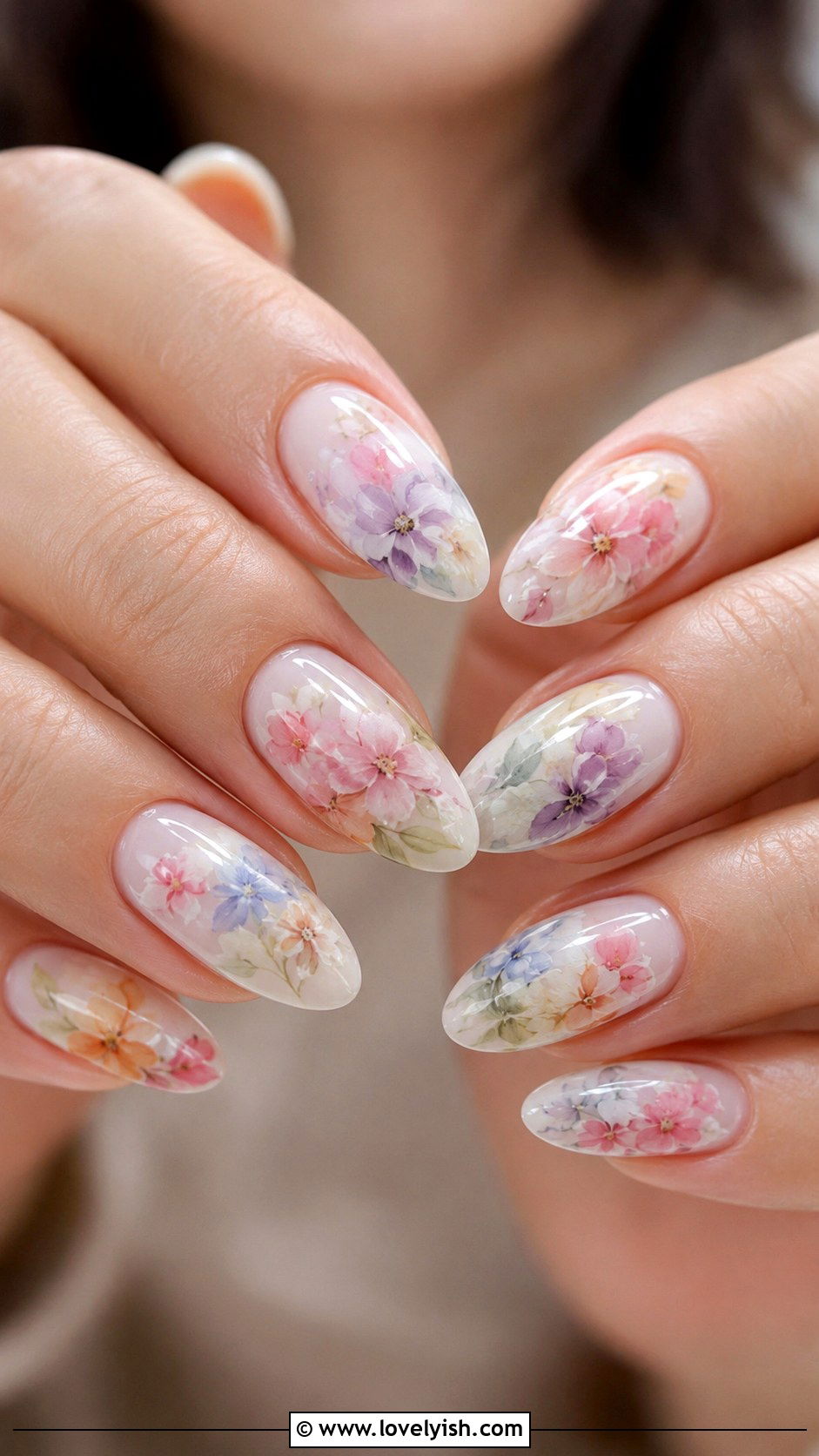 Watercolor Floral Nails - 42 spring nail ideas - 42 spring nail ideas
