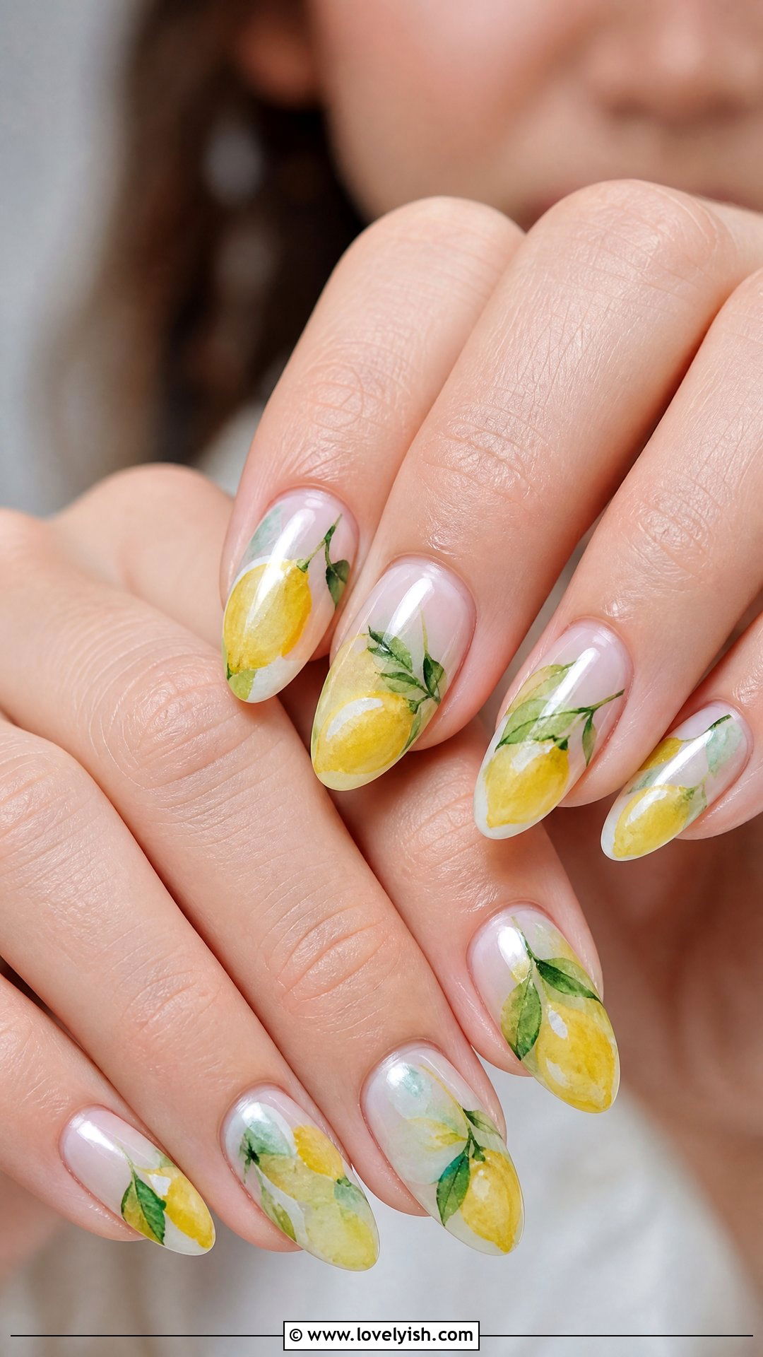 Watercolor Lemon Nails - 50 lemon nail design ideas - 50 lemon nail design ideas
