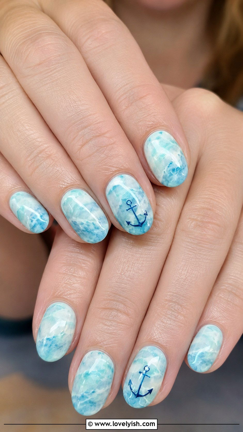 Watercolor Ocean Anchor Manicure - 50 anchor nail designs - 50 anchor nail designs