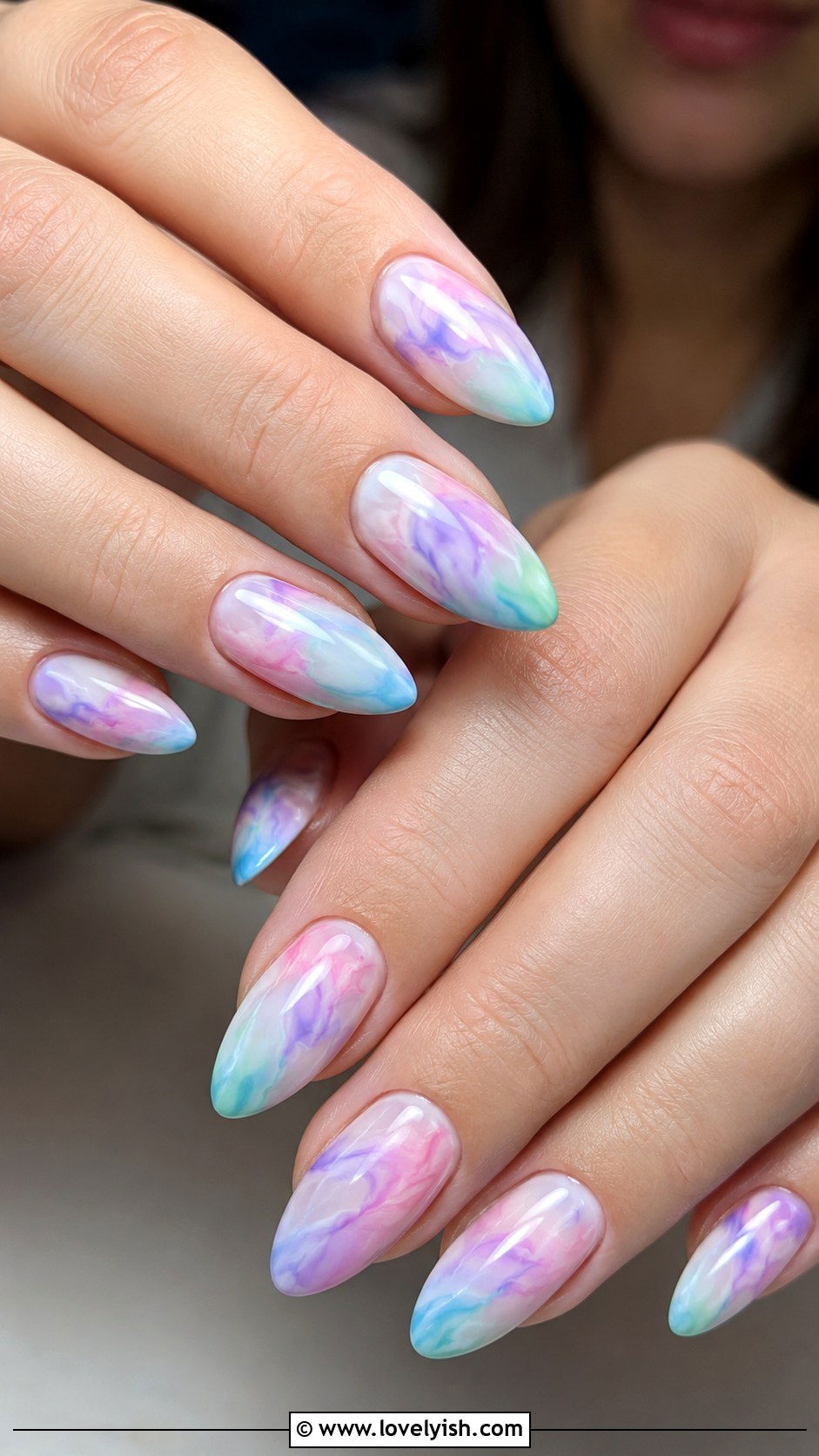Watercolor Pastel Swirl Nails - 33 spring nail design ideas - 33 spring nail design ideas