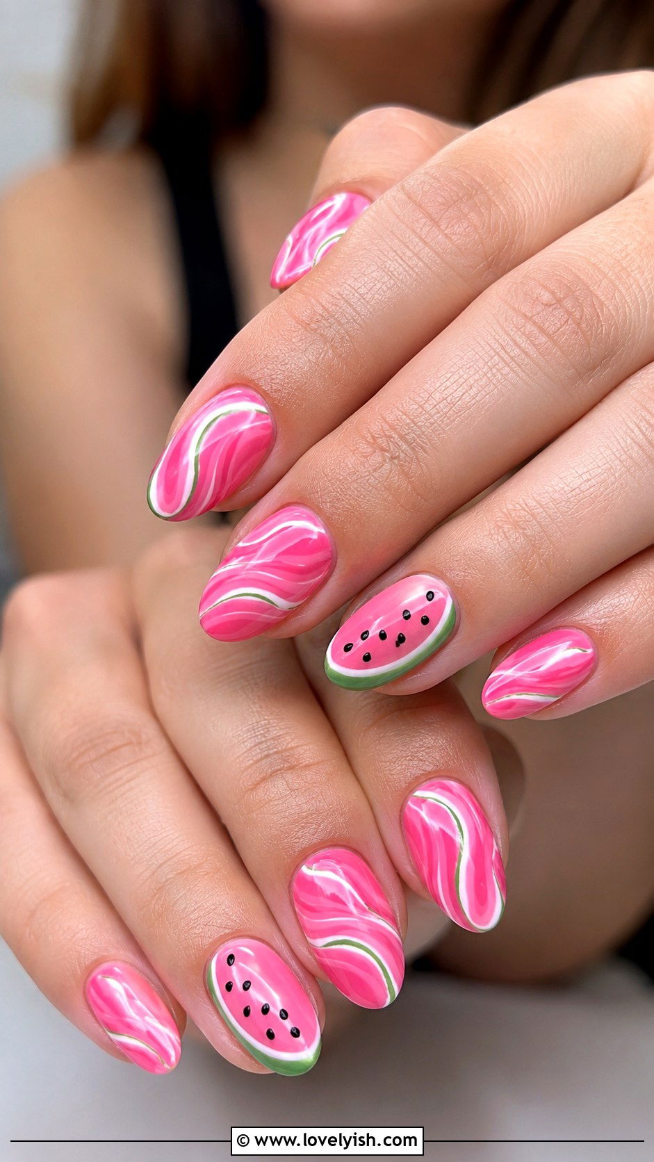 Watermelon Pink and Green Swirl Nails - 50 swirl nails - 50 swirl nails