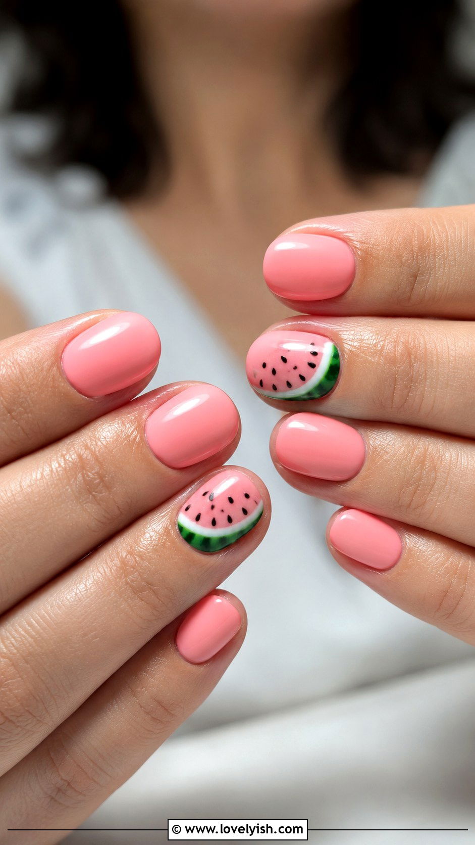 Watermelon Slice Accent Nails - 40 nail design summer - 40 nail design summer