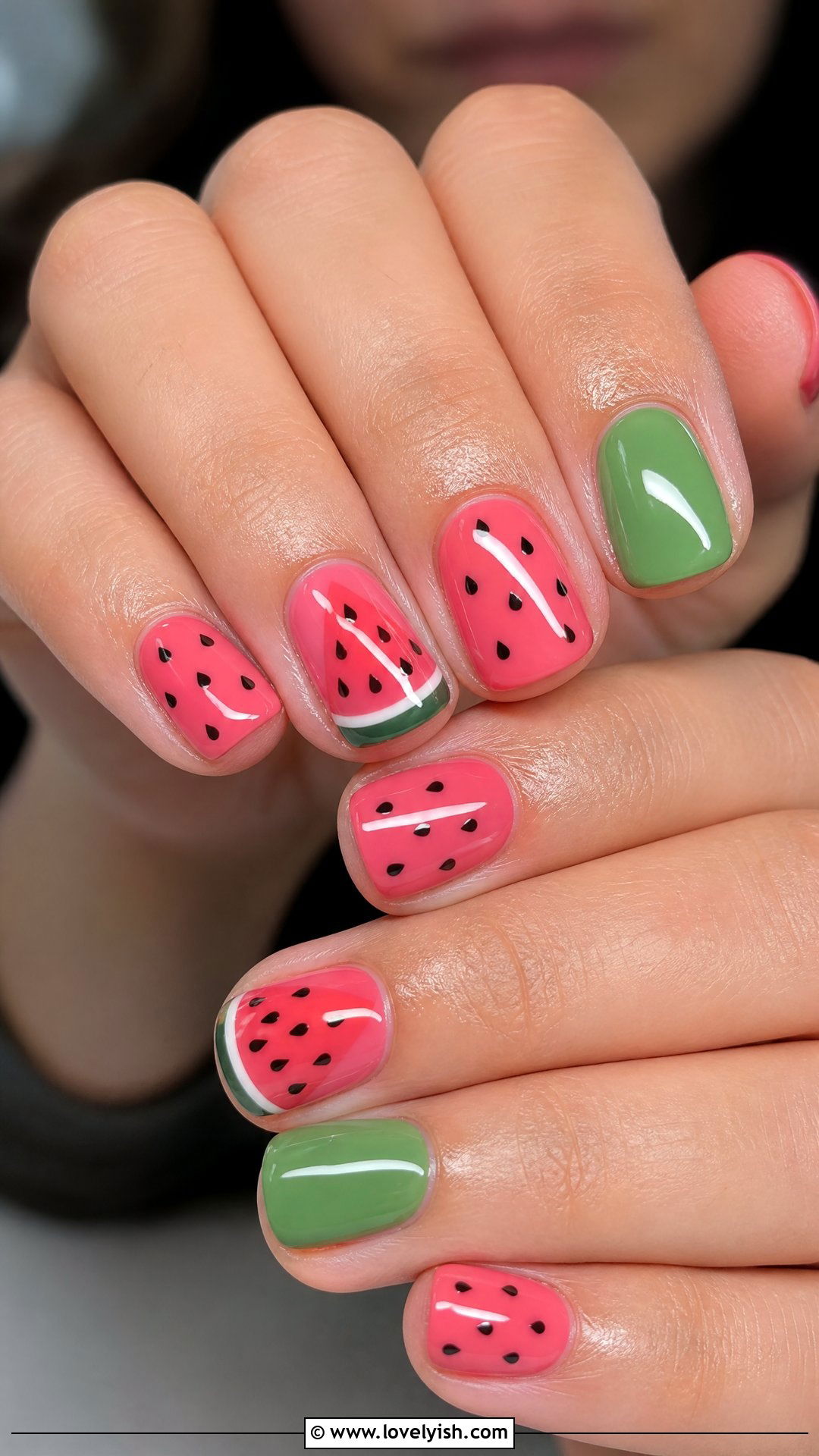 Watermelon Slice Nails - 50 cute summer nail designs - 50 cute summer nail designs