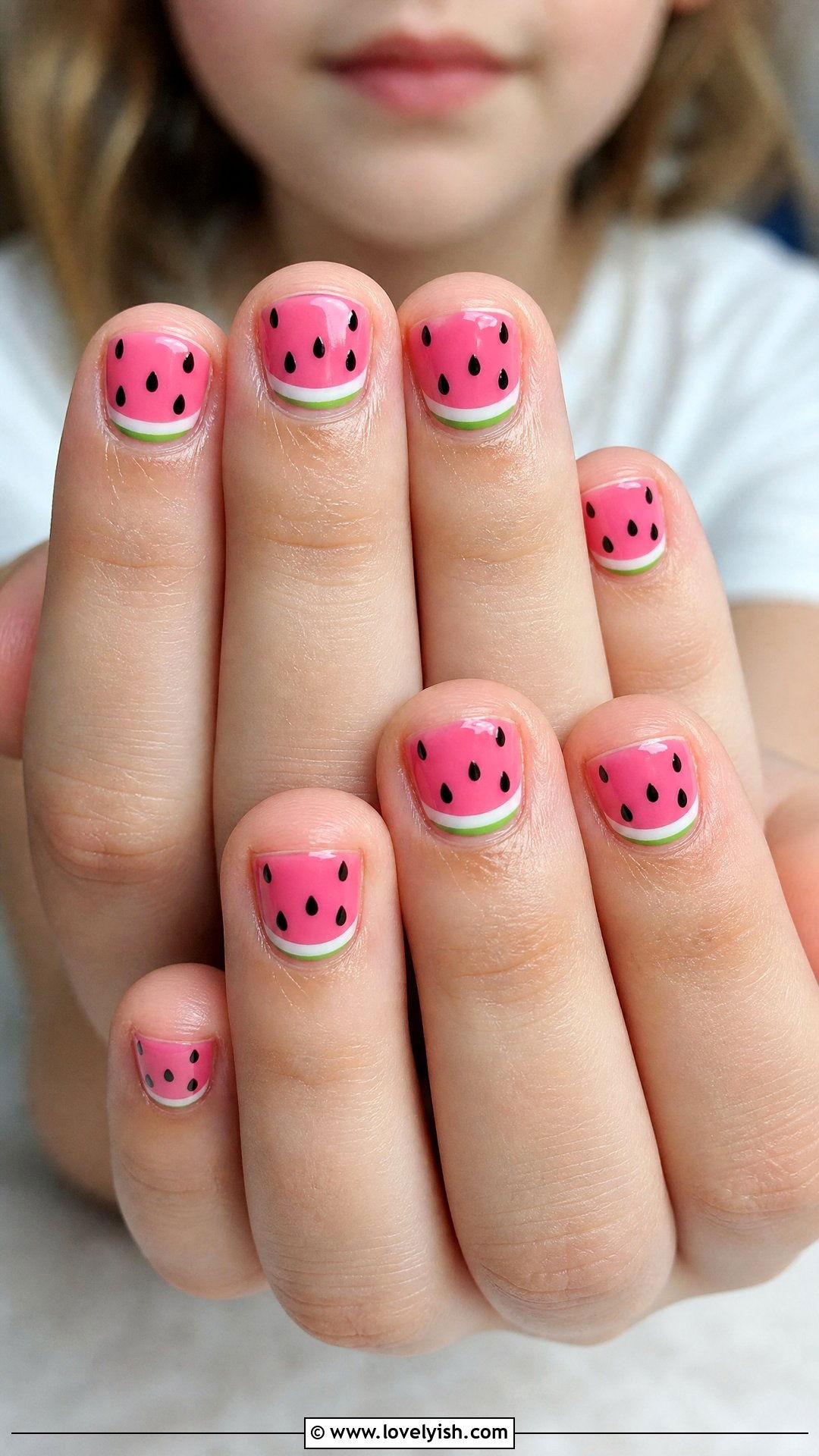 Watermelon Slice Nails - 32 nail designs for kids - 32 nail designs for kids