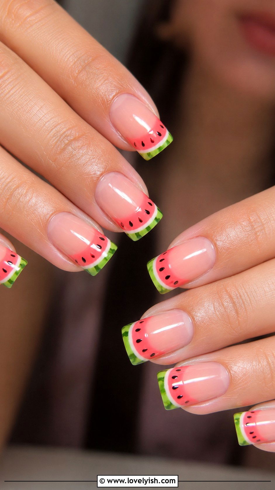 Watermelon Tip Nails - 43 summer nail designs - 43 summer nail designs