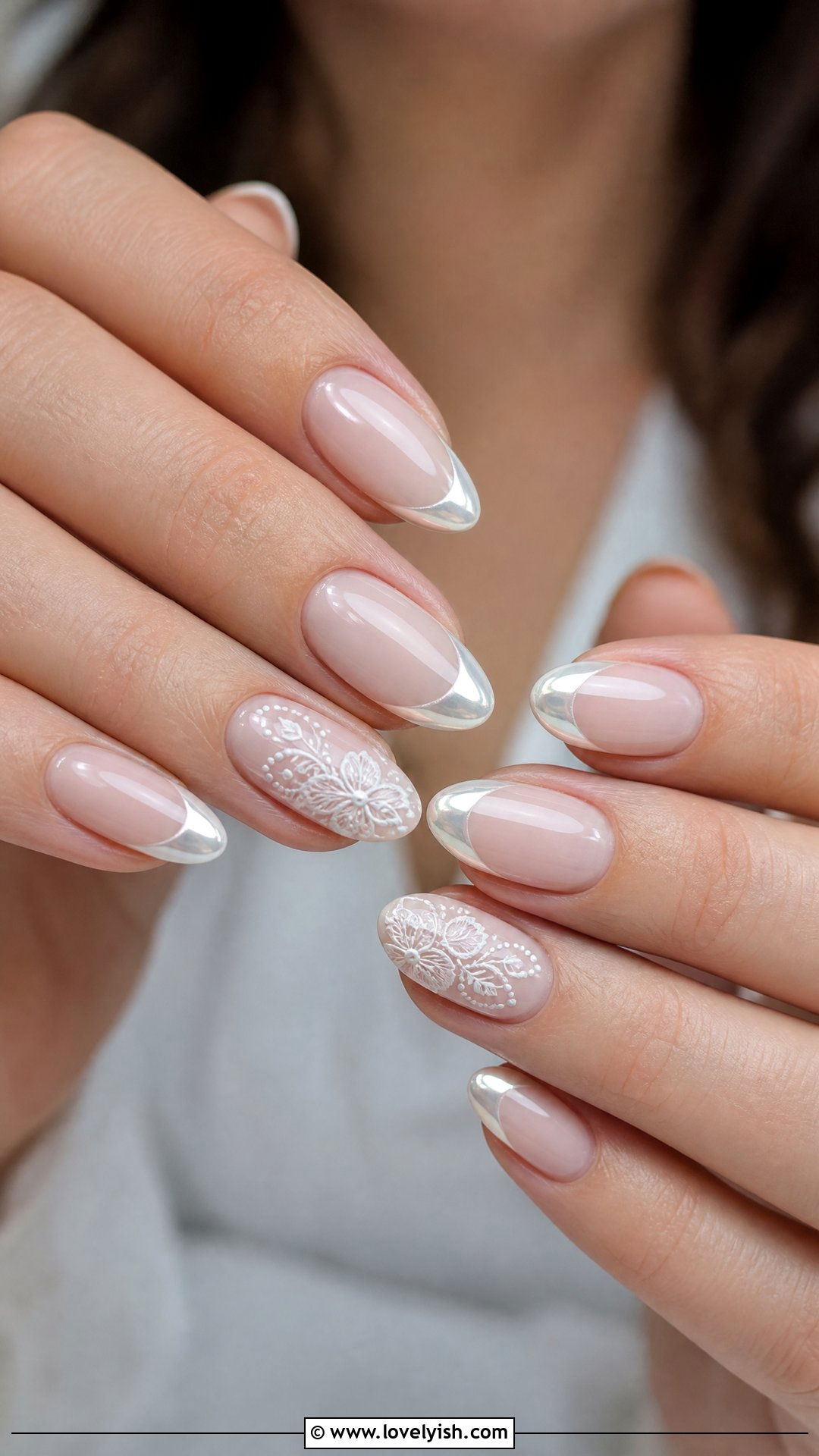 Wedding Chrome French Tip Nails - 50 chrome french tip nails - 50 chrome french tip nails