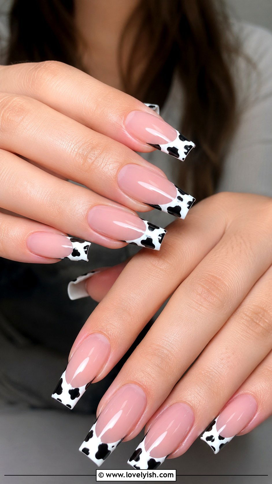 Western French Tips with Cow Print - 50 western nail designs - 50 western nail designs